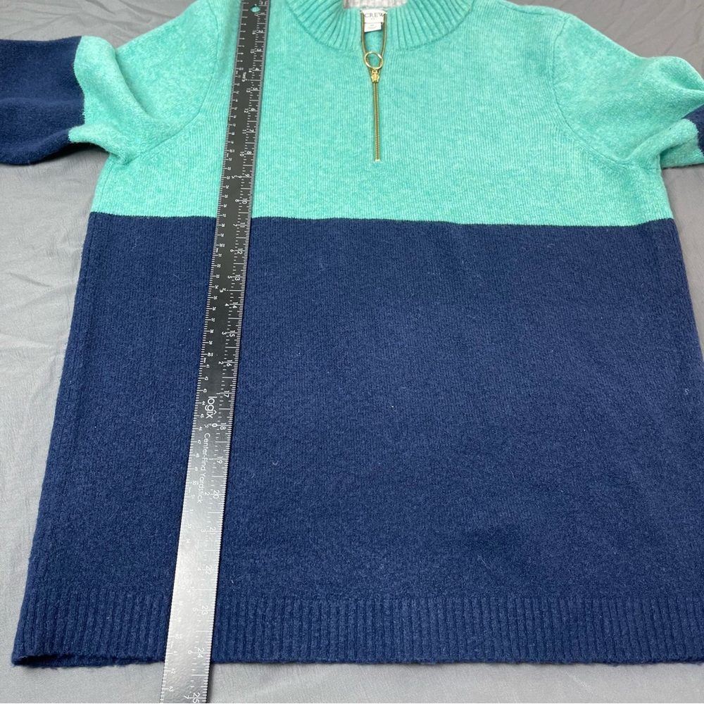 J Crew Sweater Womens Size M Navy Blue‎ Green Colorblock Zip-up Pullover Wool - Picture 7 of 7